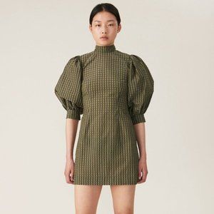 GANNI Puff Sleeve Check Minidress